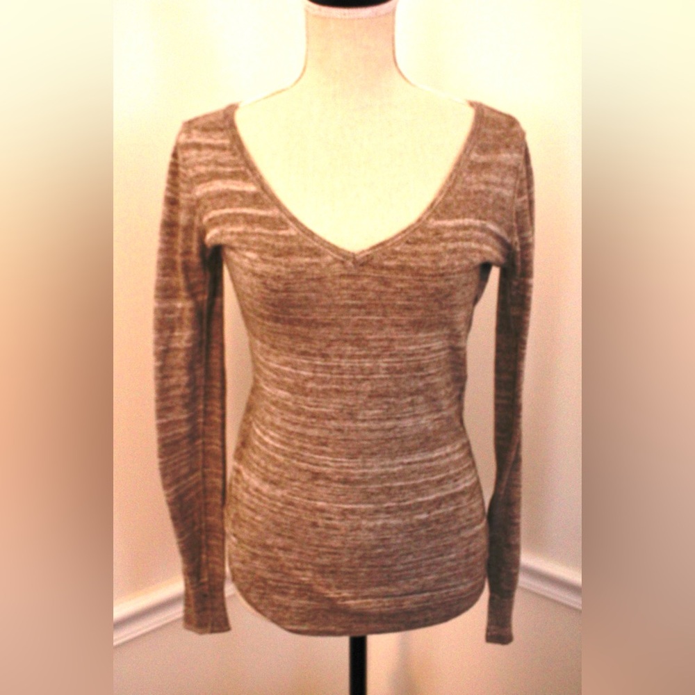 A.N.A. A New Approach Tan Brown Long Sleeve V Neck Knit Sweater Top Size S